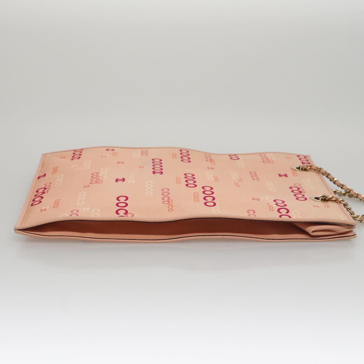 CHANEL Chain COCO Tote Bag Canvas Pink Gold CC Auth 105536