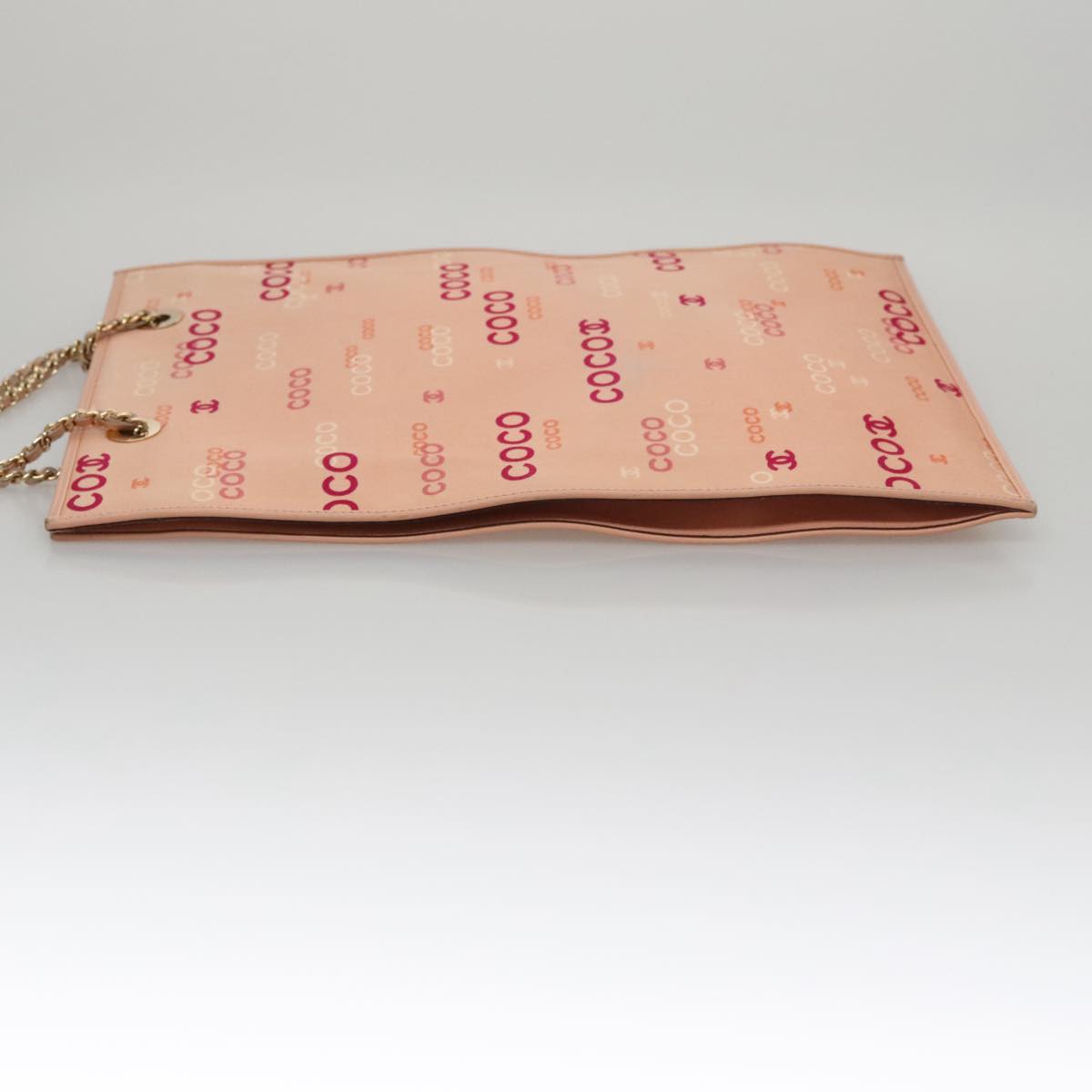 CHANEL Chain COCO Tote Bag Canvas Pink Gold CC Auth 105536