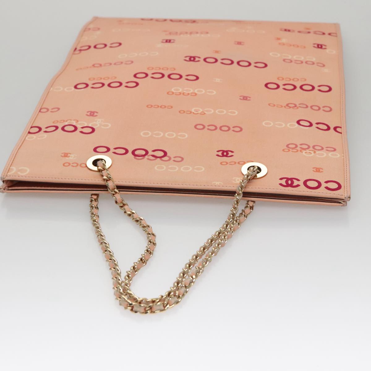 CHANEL Chain COCO Tote Bag Canvas Pink Gold CC Auth 105536