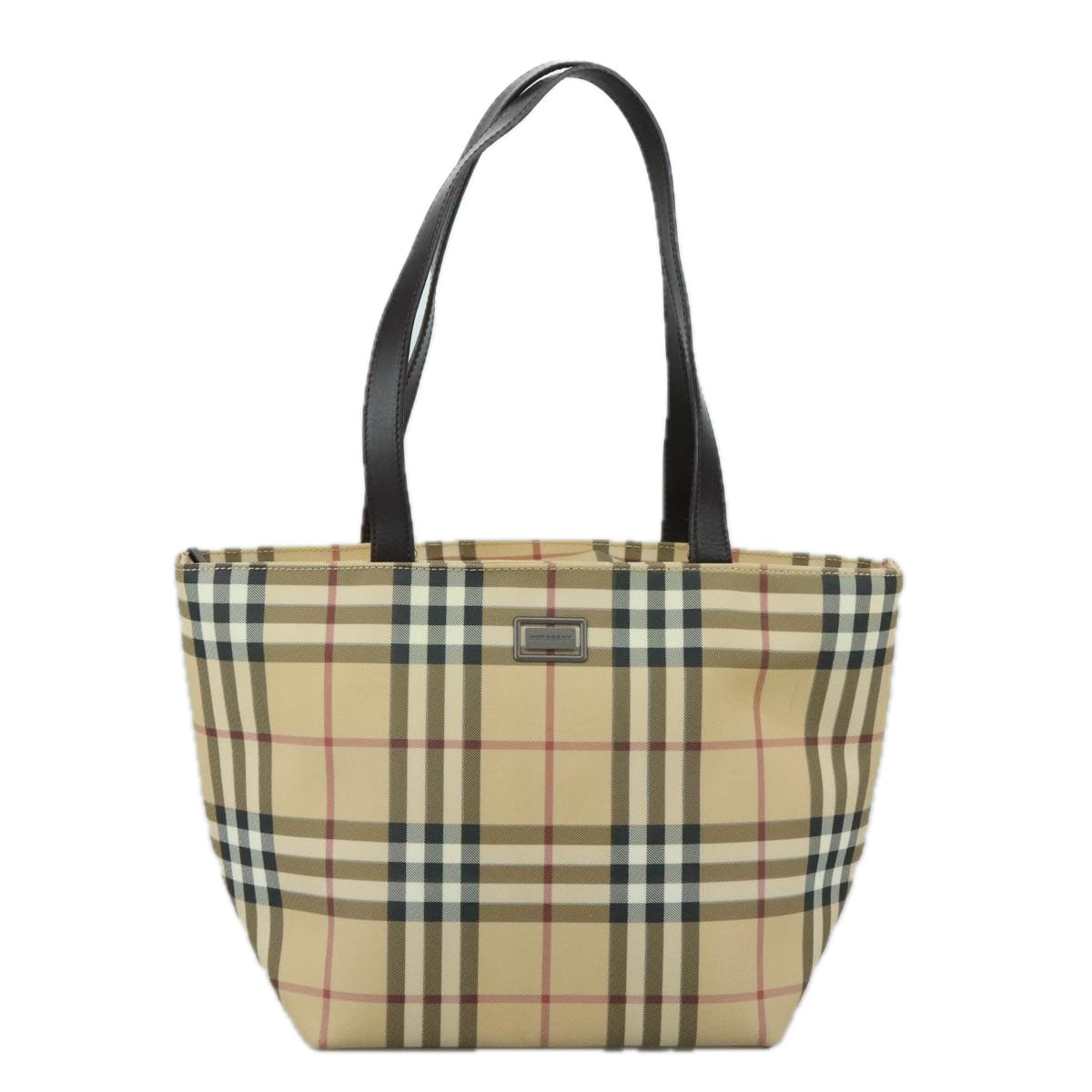 BURBERRY Nova Check Tote Bag PVC Leather Beige Auth 105550