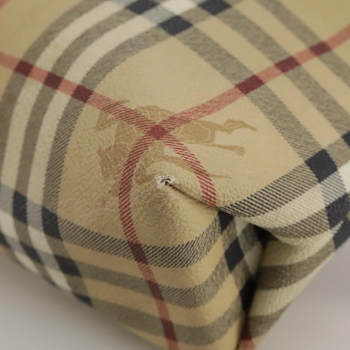 BURBERRY Nova Check Hand Bag PVC Leather Beige Auth 105625