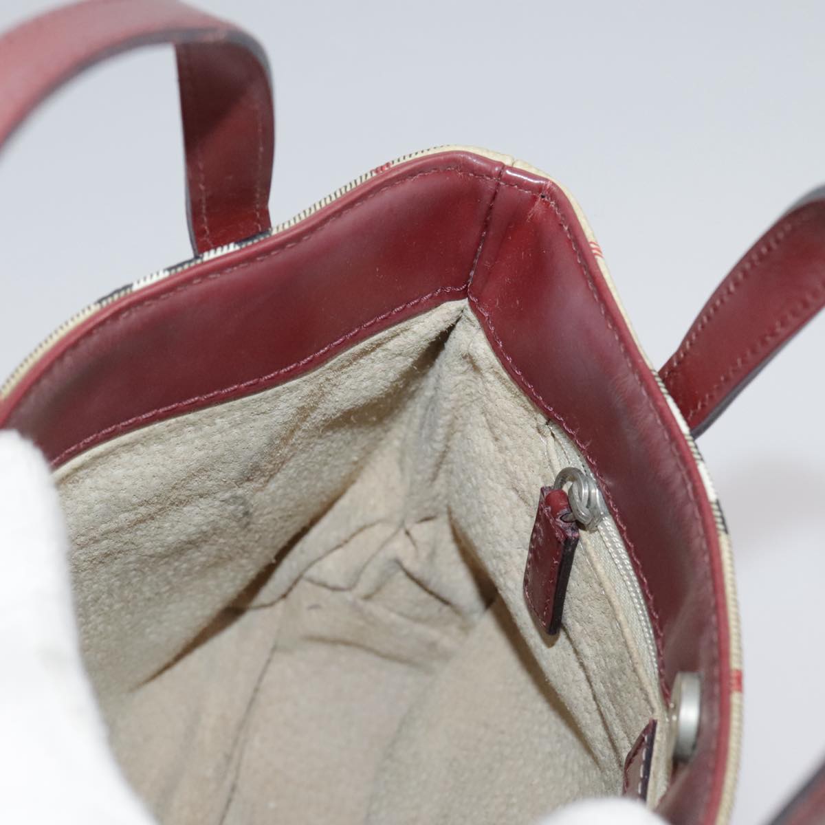 BURBERRY Nova Check Hand Bag PVC Leather Beige Auth 105625