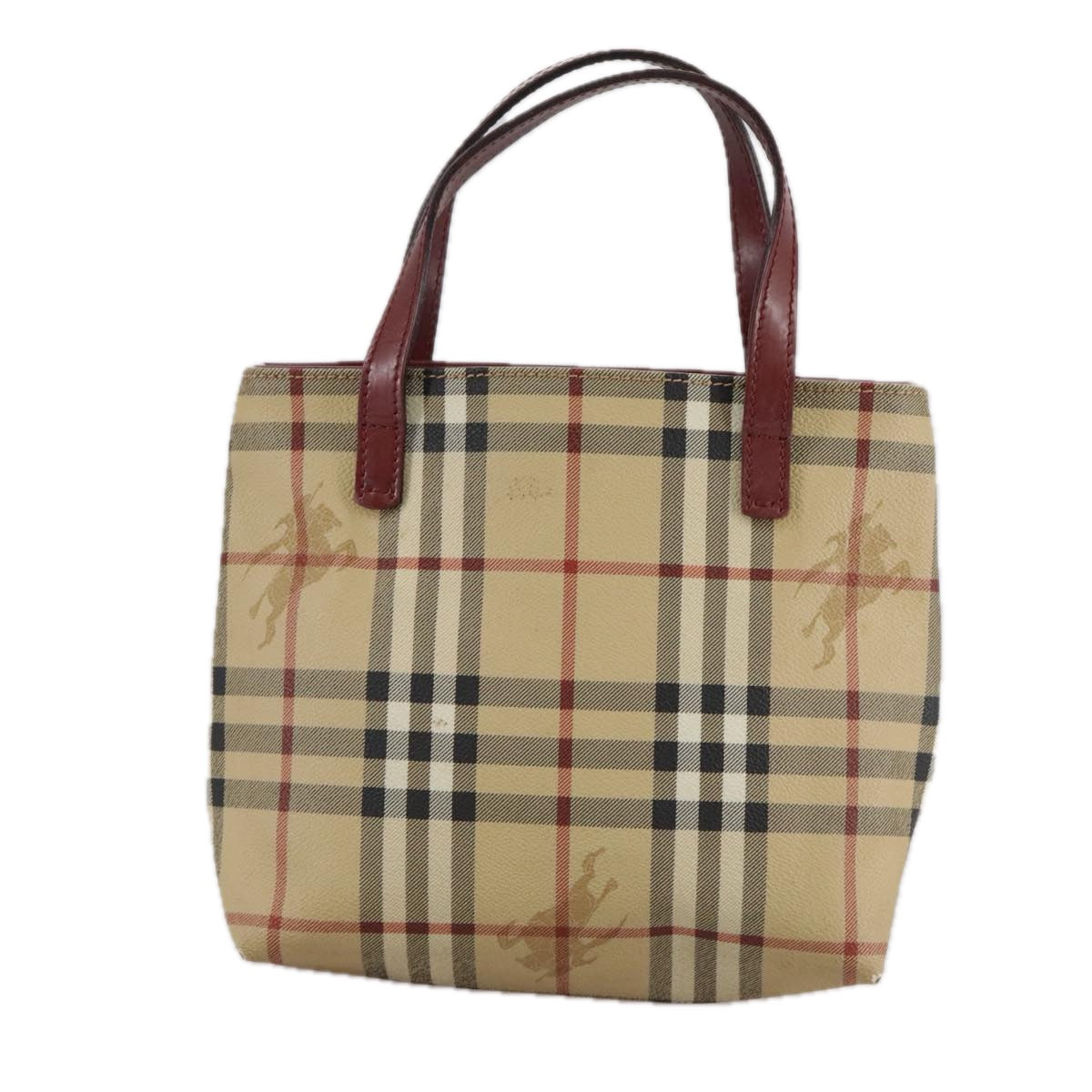 BURBERRY Nova Check Hand Bag PVC Leather Beige Auth 105625