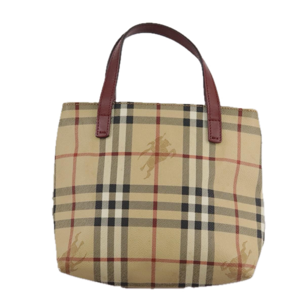 BURBERRY Nova Check Hand Bag PVC Leather Beige Auth 105625