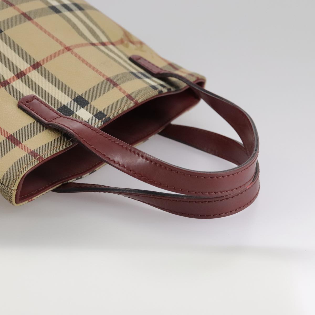 BURBERRY Nova Check Hand Bag PVC Leather Beige Auth 105625