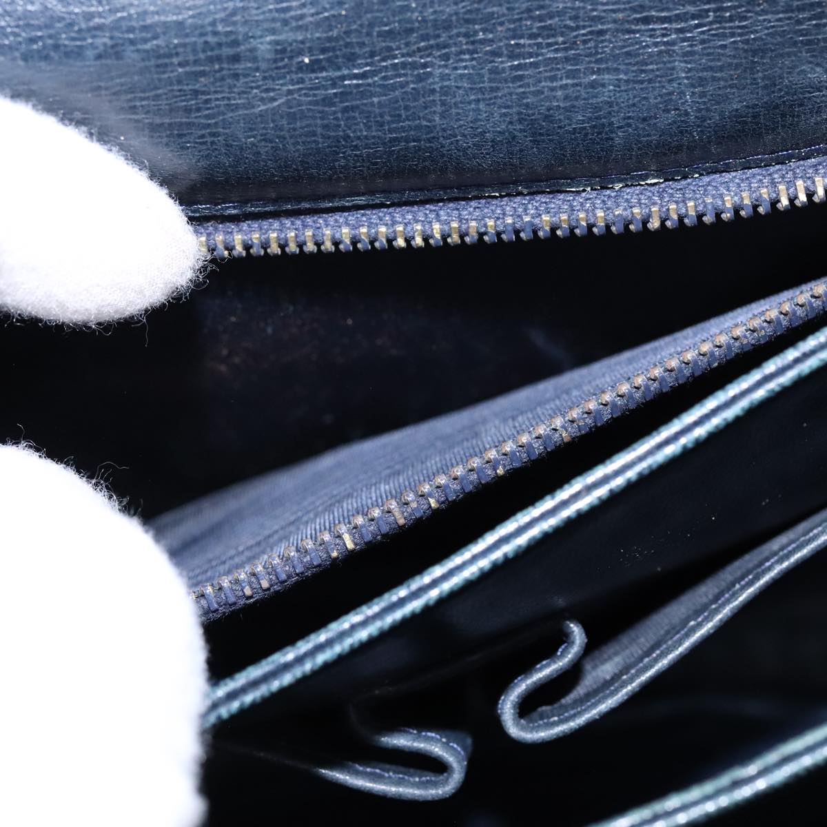 CELINE C Sulky Shoulder Bag Canvas Leather Navy Auth 105626