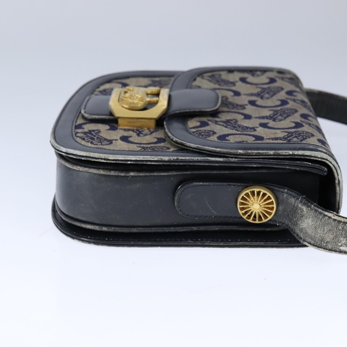 CELINE C Sulky Shoulder Bag Canvas Leather Navy Auth 105626