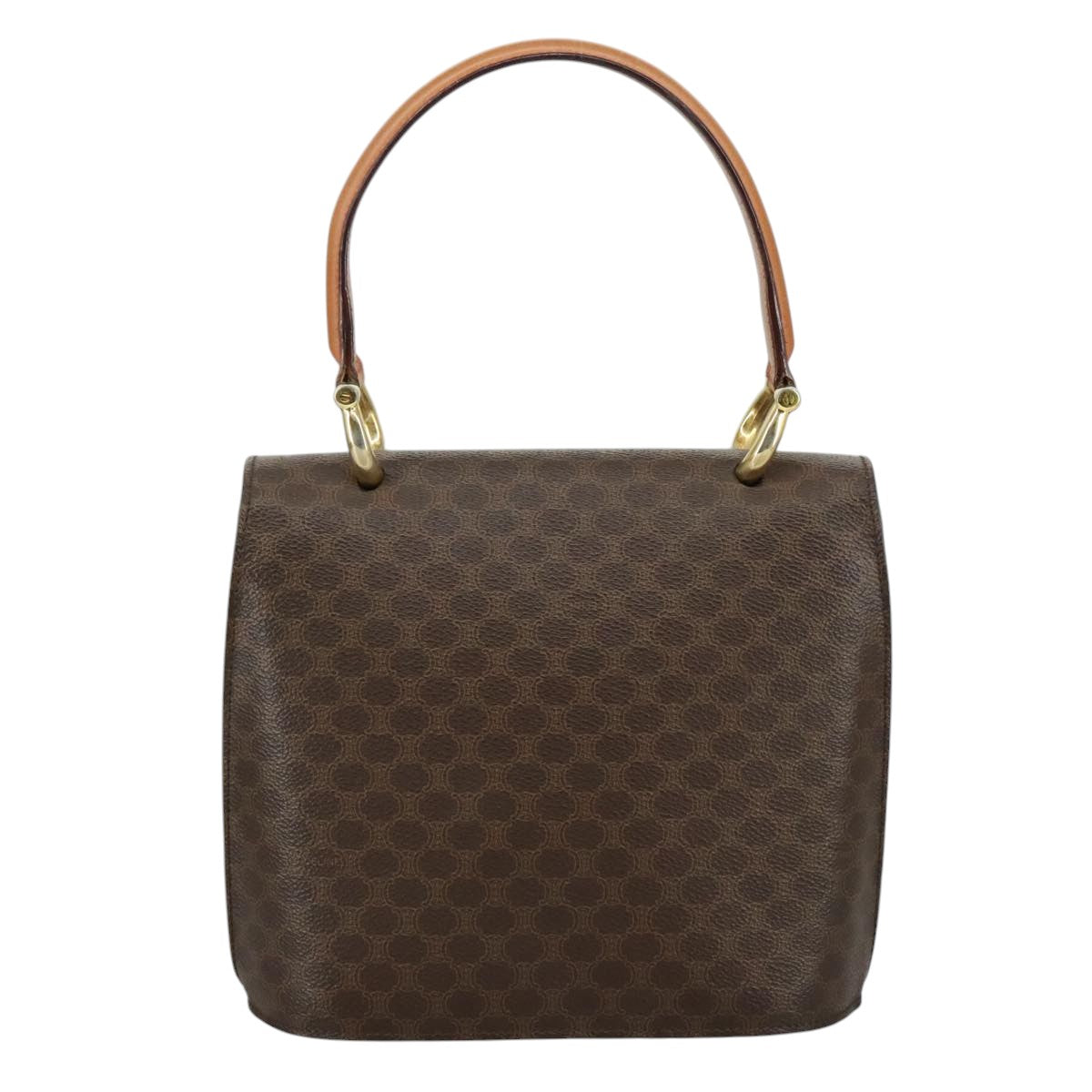 CELINE Macadam Canvas Hand Bag PVC Leather Brown Gold Auth 105628V