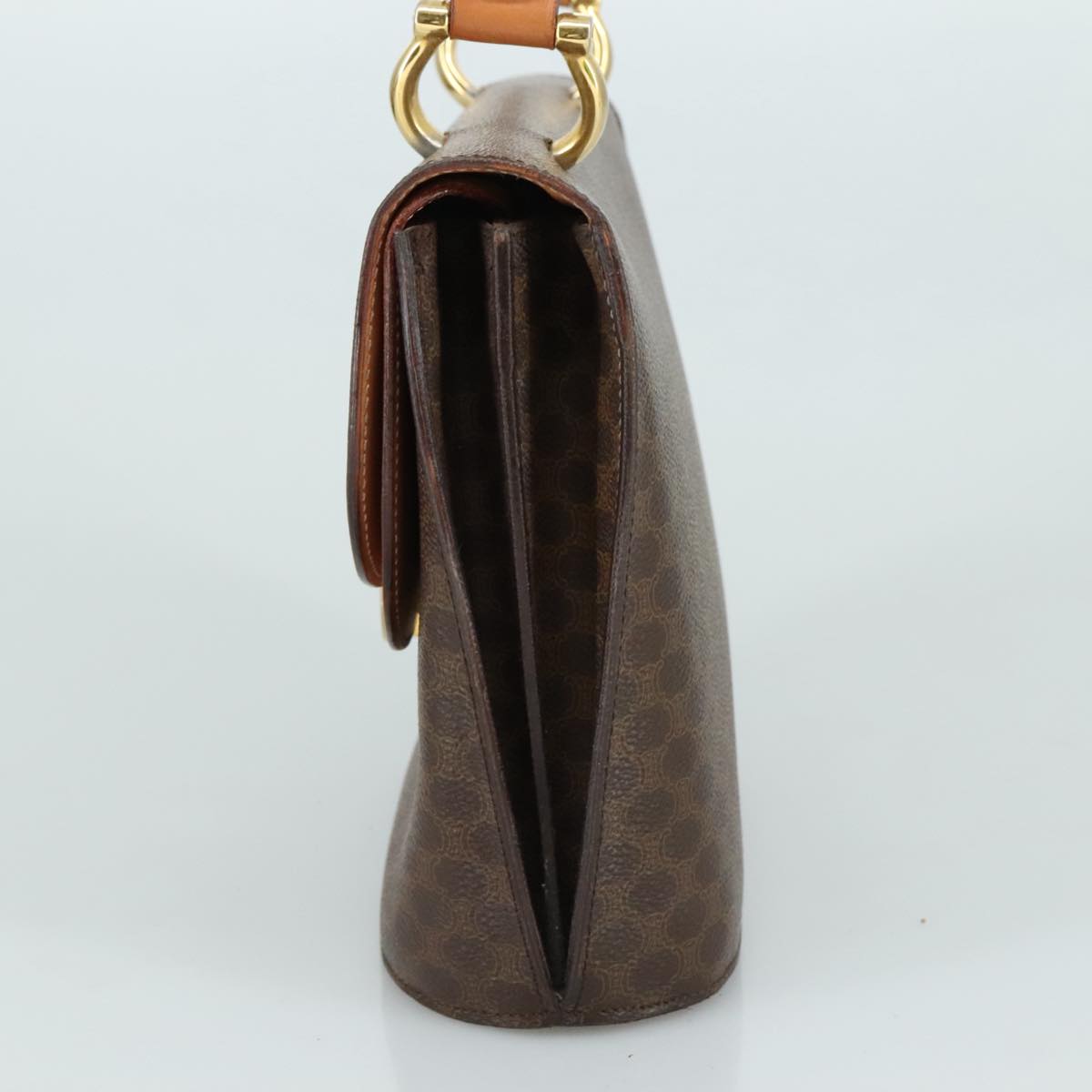 CELINE Macadam Canvas Hand Bag PVC Leather Brown Gold Auth 105628V