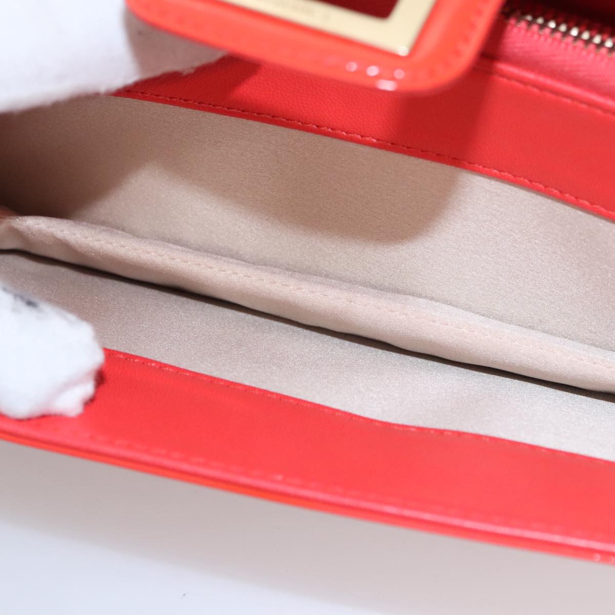 CHANEL Chain Second Bag Patent Leather Red Silver CC Auth 105697