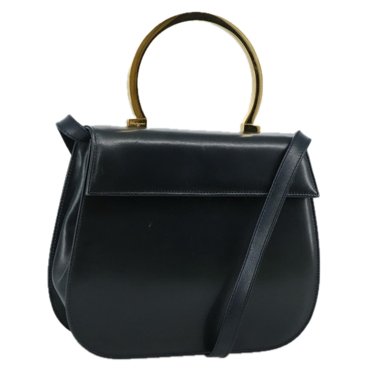 Salvatore Ferragamo Hand Bag Leather 2way Black Gold Auth 105702