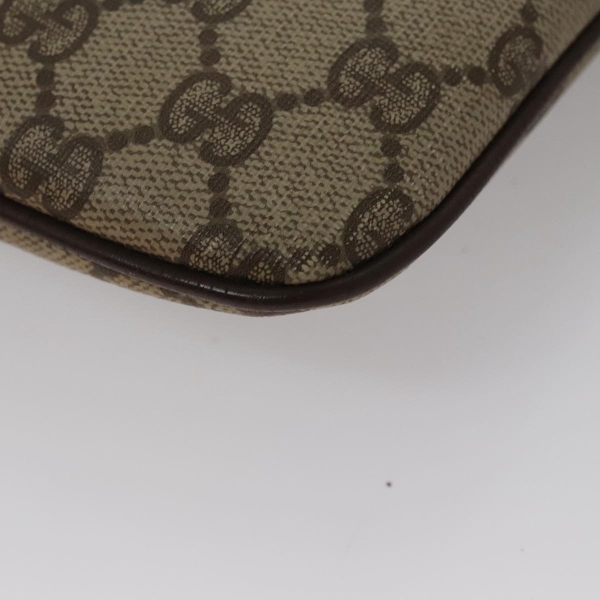 GUCCI Web Sherry Line GG Supreme Shoulder Bag PVC Beige Gold Auth 105717