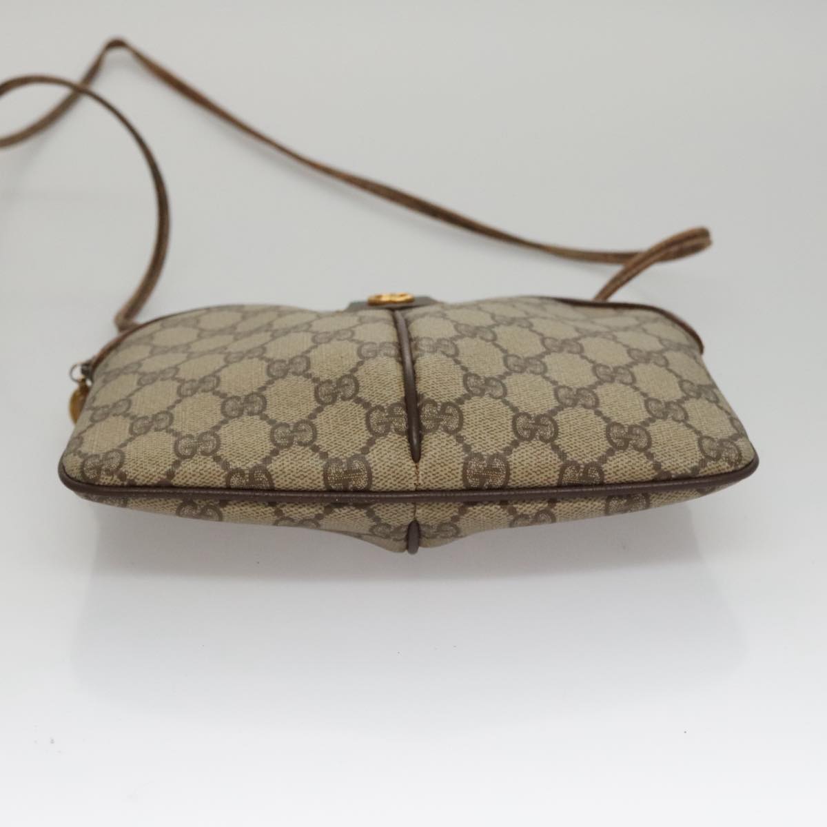 GUCCI Web Sherry Line GG Supreme Shoulder Bag PVC Beige Gold Auth 105717