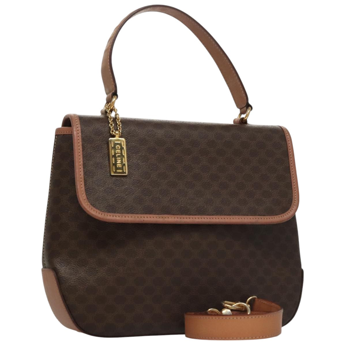 CELINE Macadam Canvas Hand Bag PVC Leather 2way Brown Auth 105732