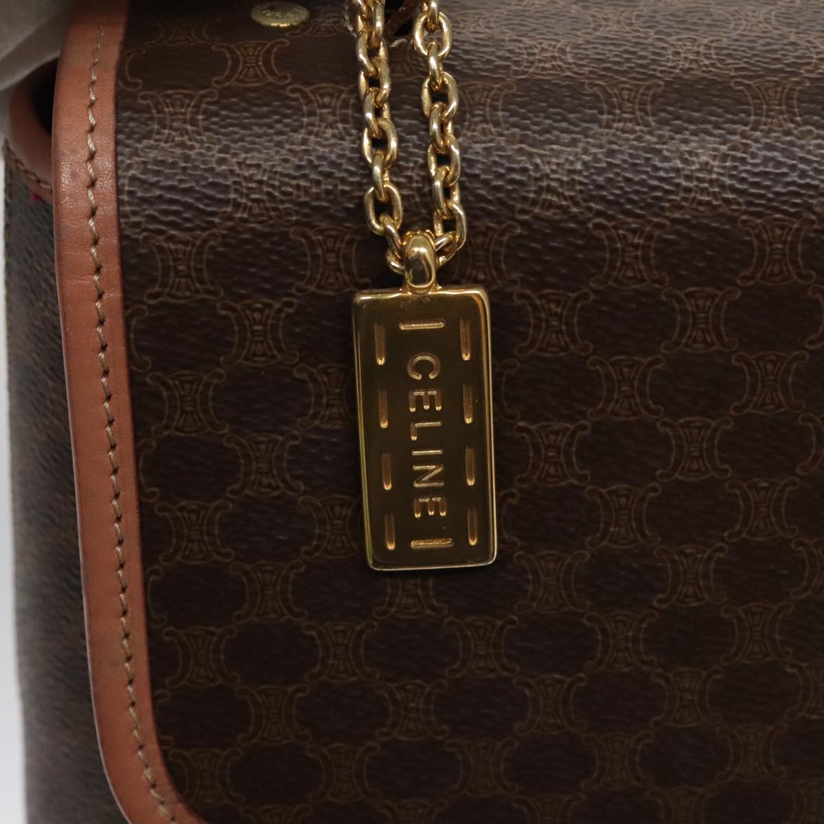 CELINE Macadam Canvas Hand Bag PVC Leather 2way Brown Auth 105732