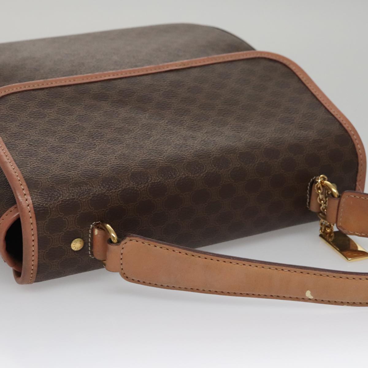 CELINE Macadam Canvas Hand Bag PVC Leather 2way Brown Auth 105732