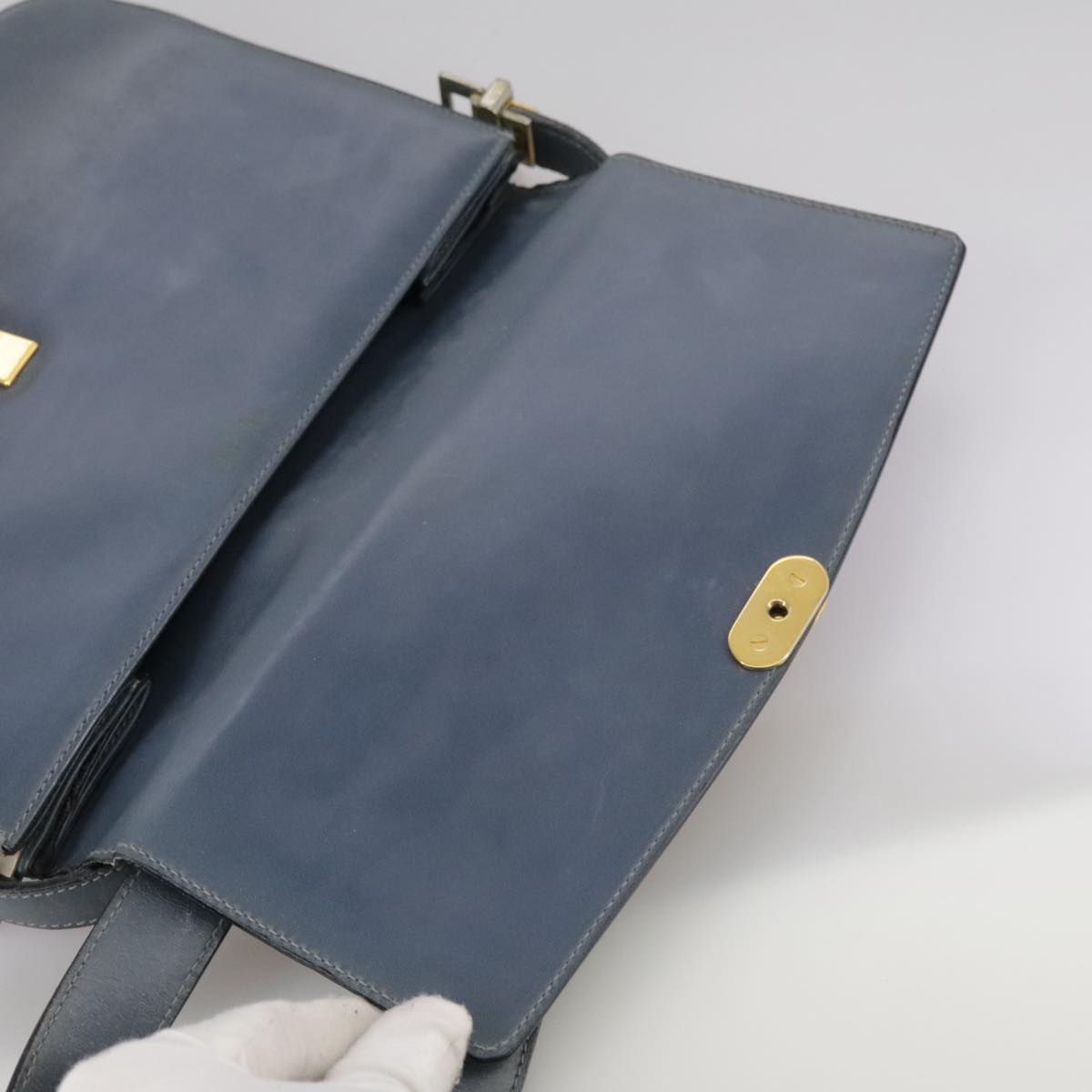 CELINE Shoulder Bag Leather Blue Auth 105737