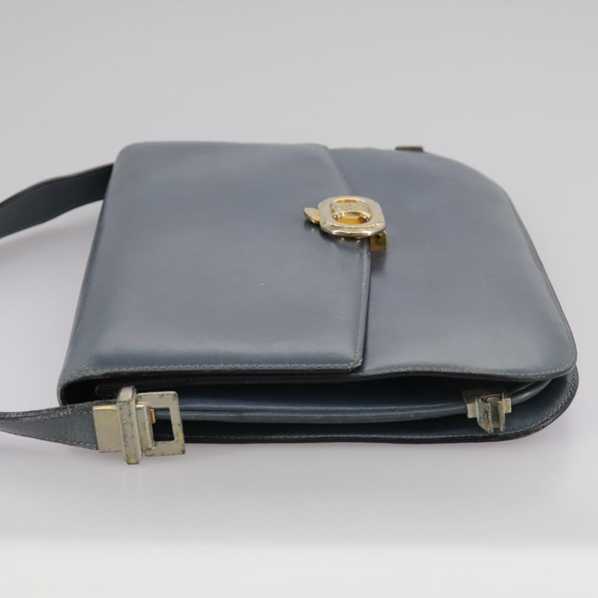 CELINE Shoulder Bag Leather Blue Auth 105737