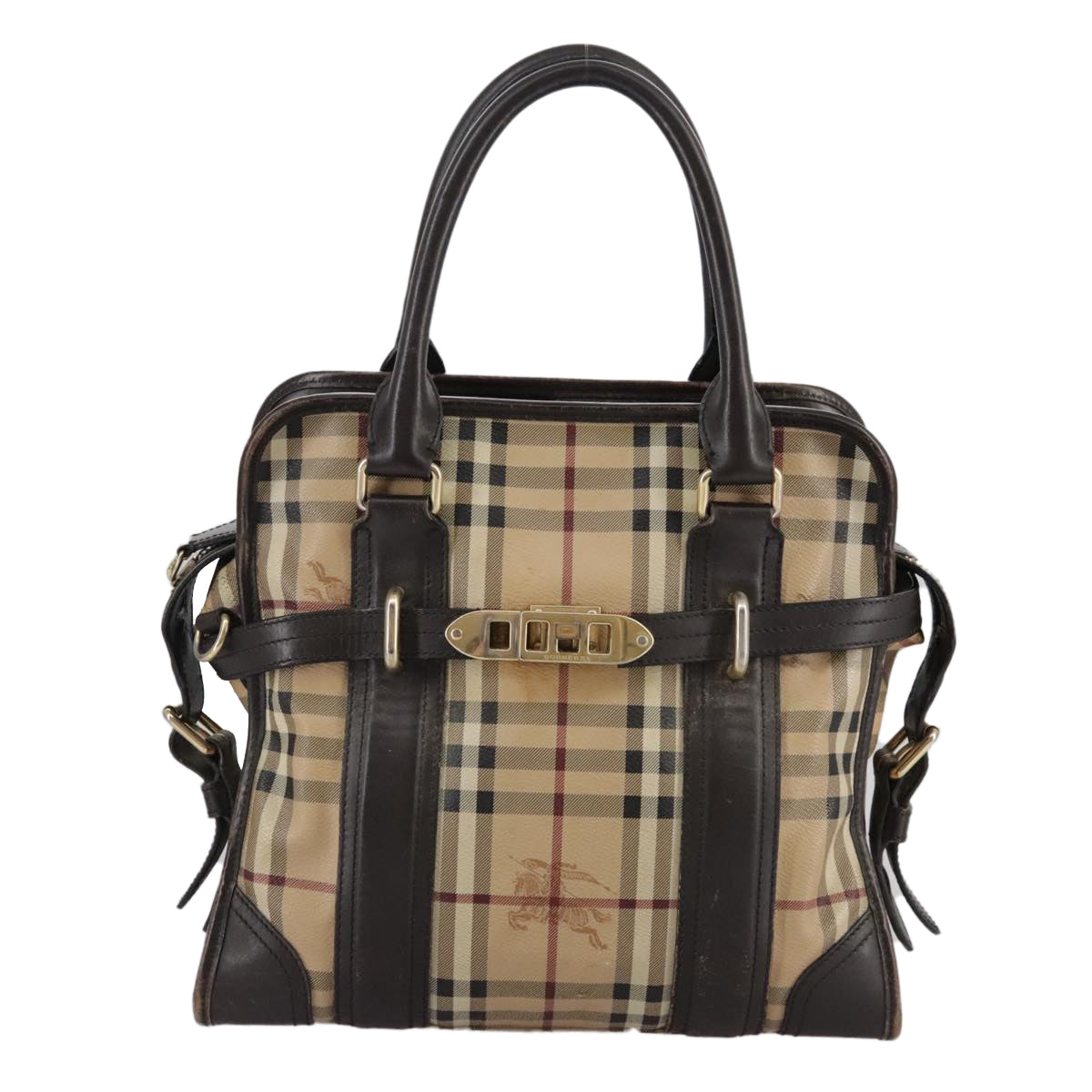 BURBERRY Nova Check Hand Bag PVC Leather 2way Beige Auth 105764