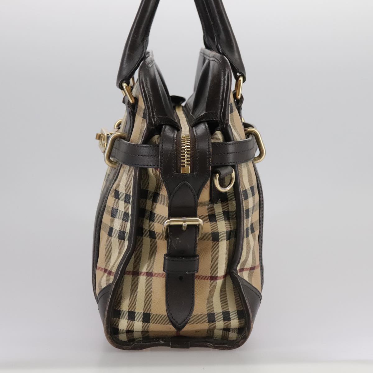 BURBERRY Nova Check Hand Bag PVC Leather 2way Beige Auth 105764