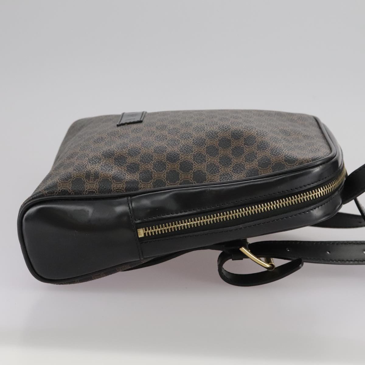 CELINE Macadam Canvas Backpack PVC Leather Black Silver Auth 105774