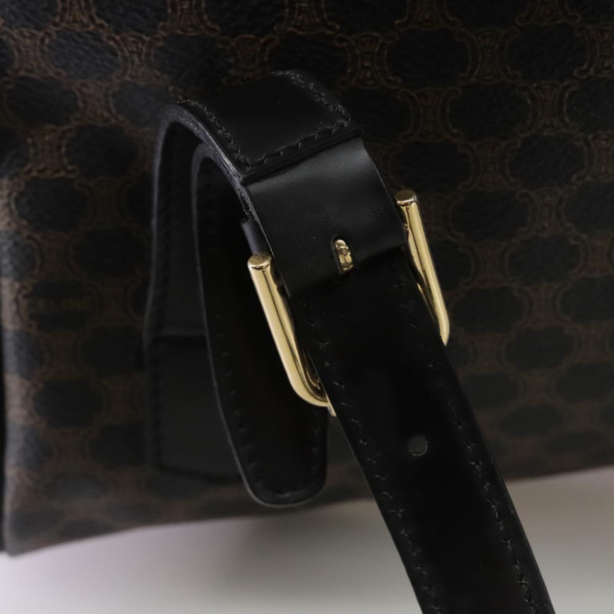 CELINE Macadam Canvas Backpack PVC Leather Black Silver Auth 105774