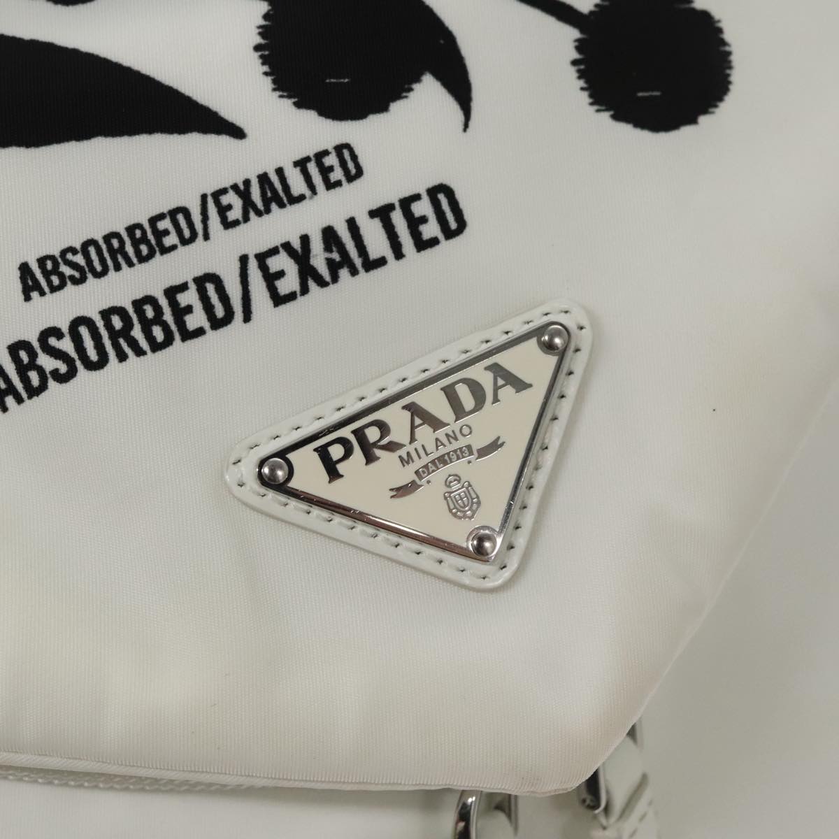 PRADA Backpack Nylon White Silver Auth 105813