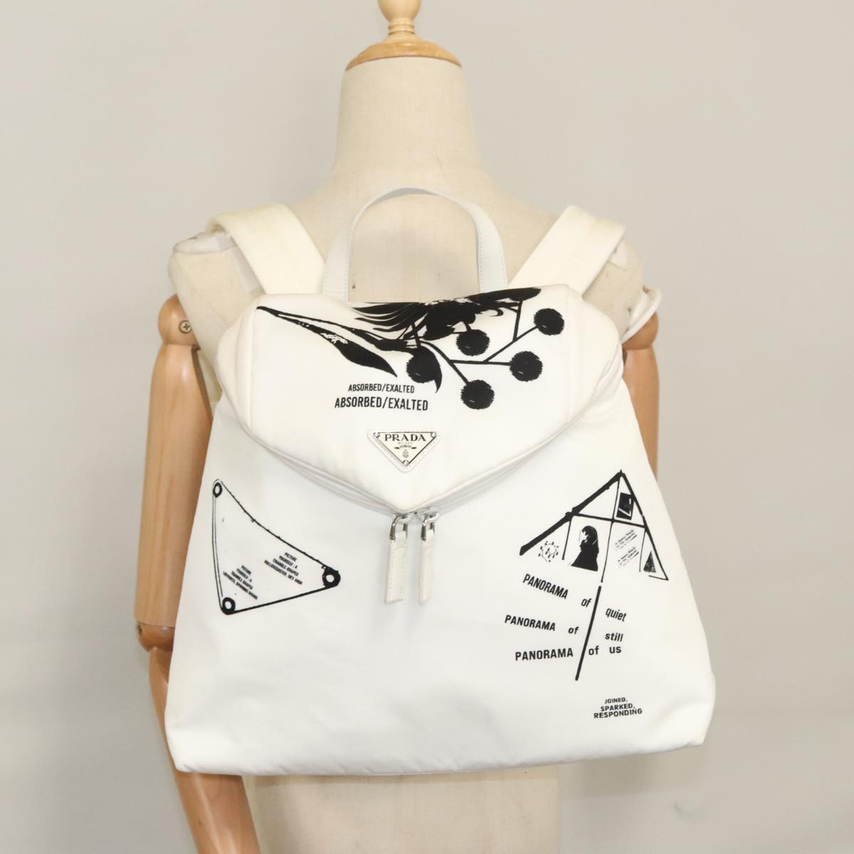 PRADA Backpack Nylon White Silver Auth 105813