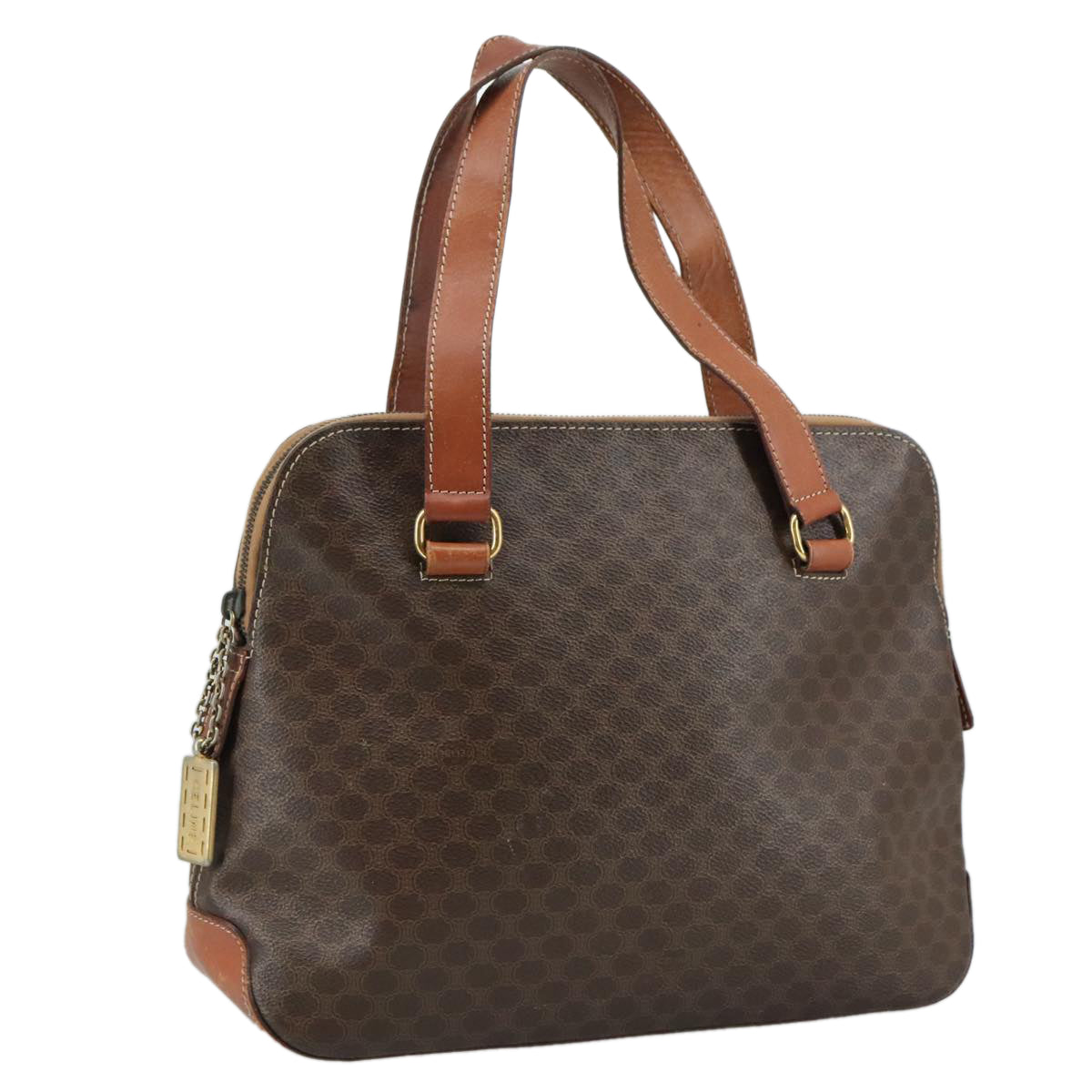 CELINE Macadam Canvas Hand Bag PVC Leather Brown Auth 105820