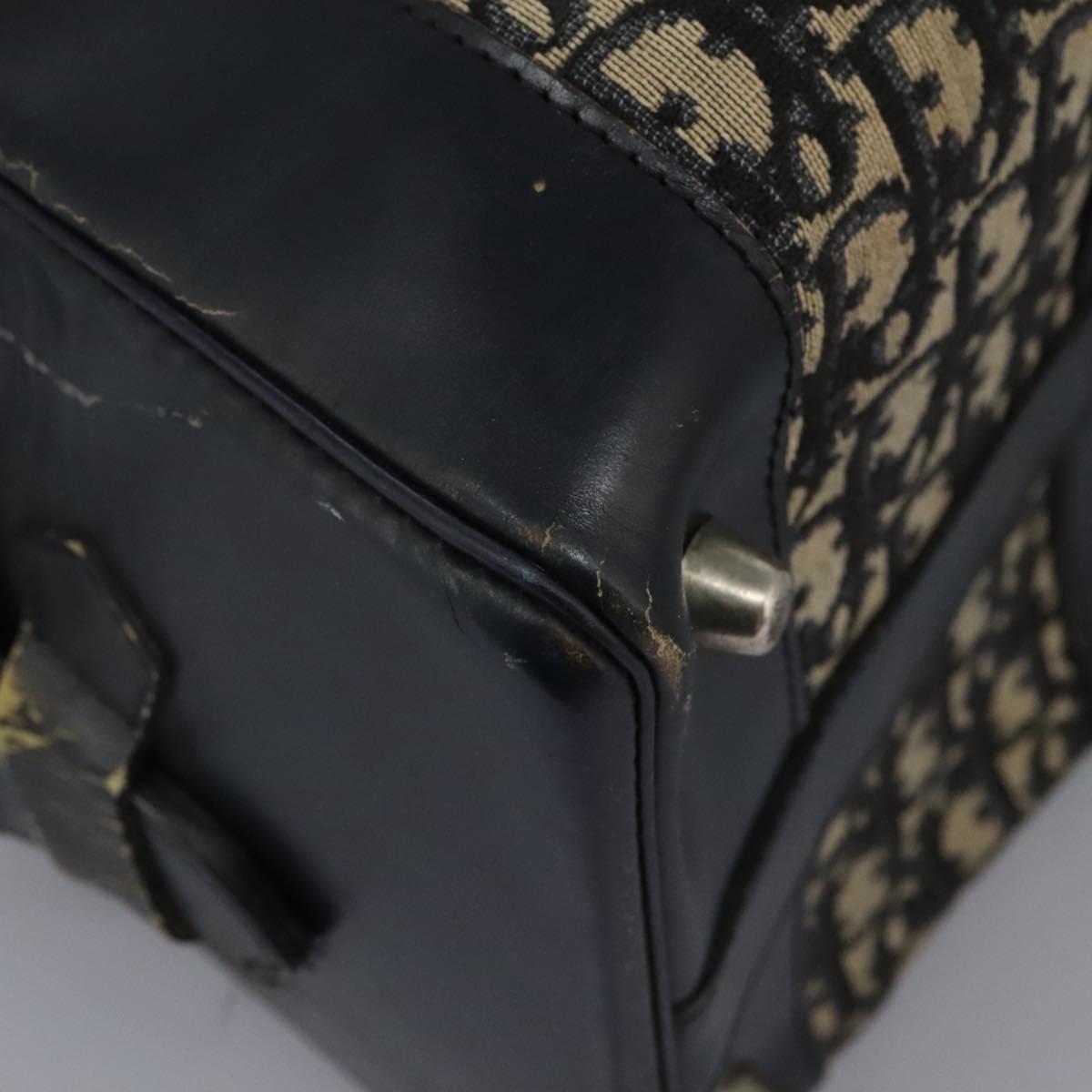 Christian Dior Trotter Canvas Boston Bag Navy Silver Auth 105821