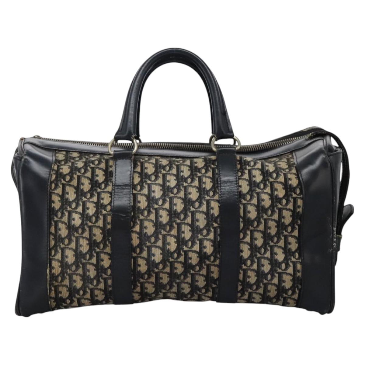 Christian Dior Trotter Canvas Boston Bag Navy Silver Auth 105821