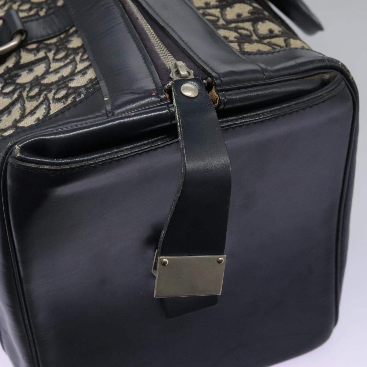 Christian Dior Trotter Canvas Boston Bag Navy Silver Auth 105821