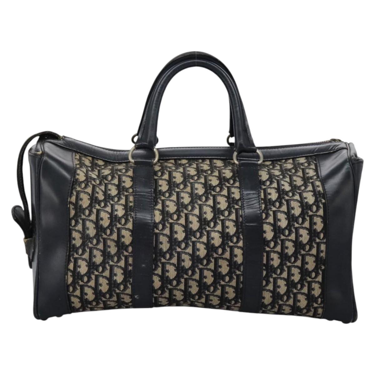 Christian Dior Trotter Canvas Boston Bag Navy Silver Auth 105821