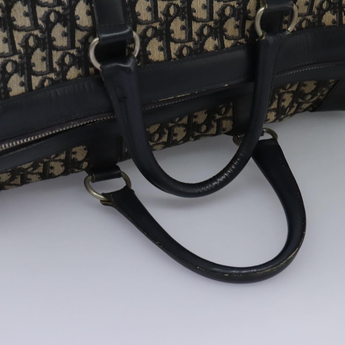 Christian Dior Trotter Canvas Boston Bag Navy Silver Auth 105821