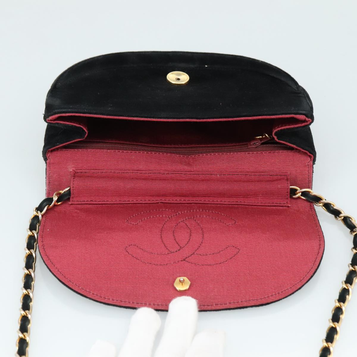 CHANEL Chain Shoulder Bag Suede Black CC Auth 105831