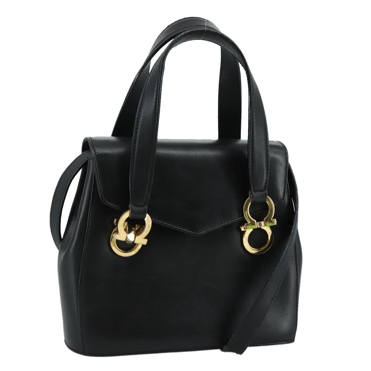 Salvatore Ferragamo Gancini Hand Bag Leather 2way Black Auth 105843