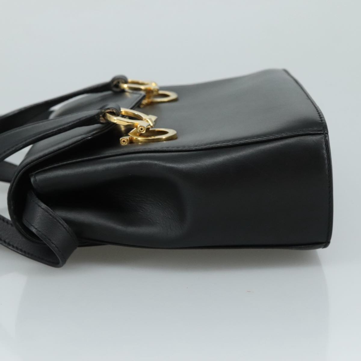 Salvatore Ferragamo Gancini Hand Bag Leather 2way Black Auth 105843