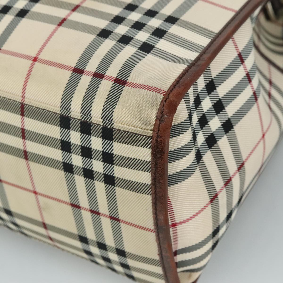 BURBERRY Nova Check Tote Bag Canvas Leather 2way Beige Brown Silver Auth 105869