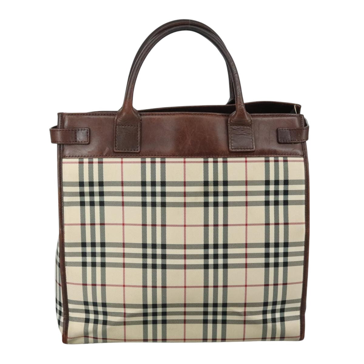 BURBERRY Nova Check Tote Bag Canvas Leather 2way Beige Brown Silver Auth 105869