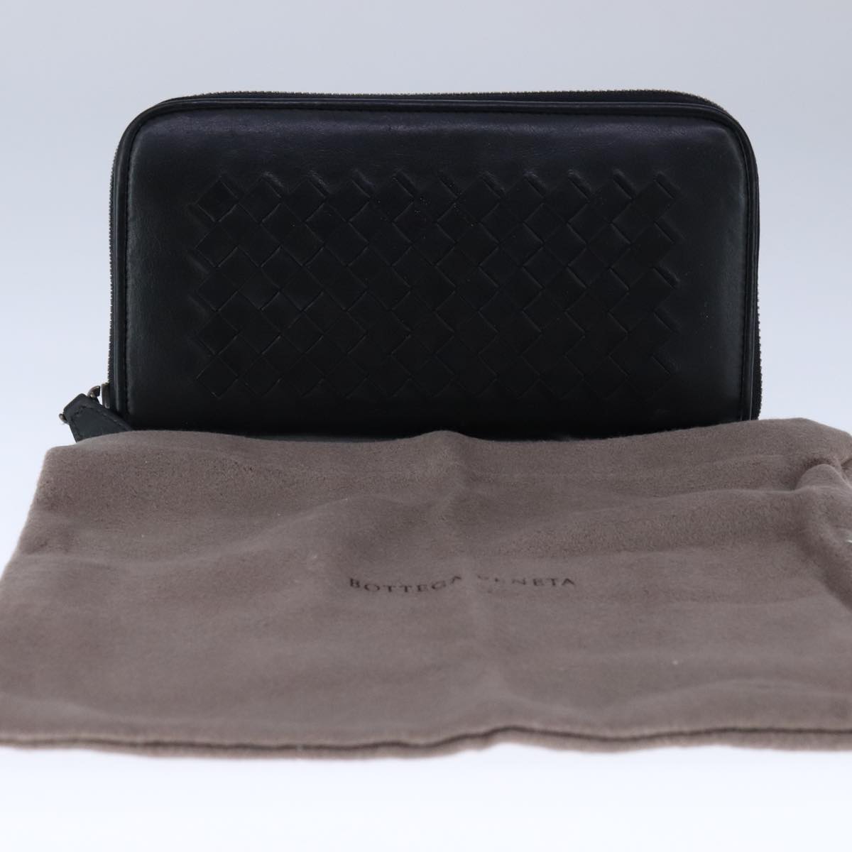 BOTTEGA VENETA INTRECCIATO Long Wallet Leather Black Auth 105910