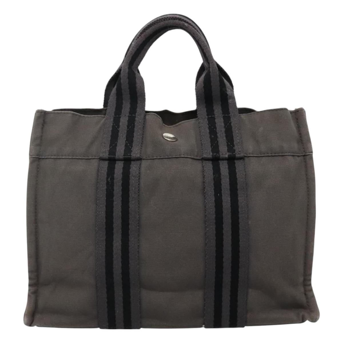 HERMES Fourre Tout PM Tote Bag Canvas Gray Auth 105922