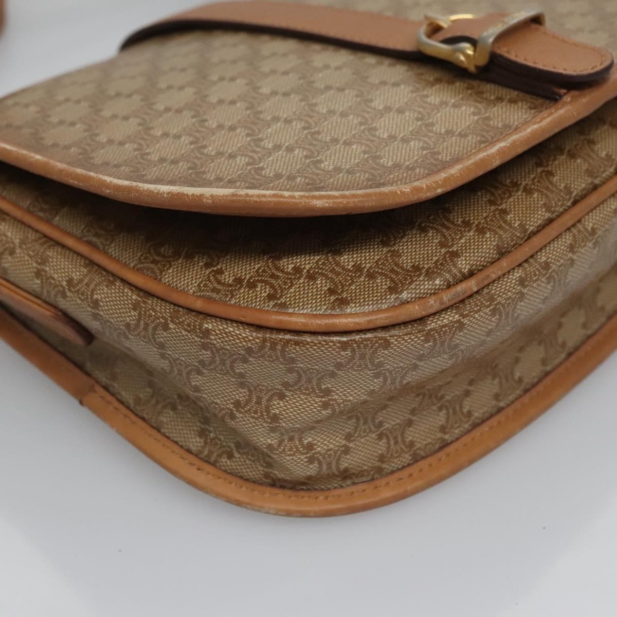 CELINE Macadam Canvas Shoulder Bag Beige Auth 105935