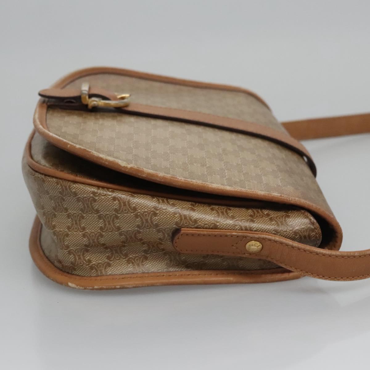 CELINE Macadam Canvas Shoulder Bag Beige Auth 105935