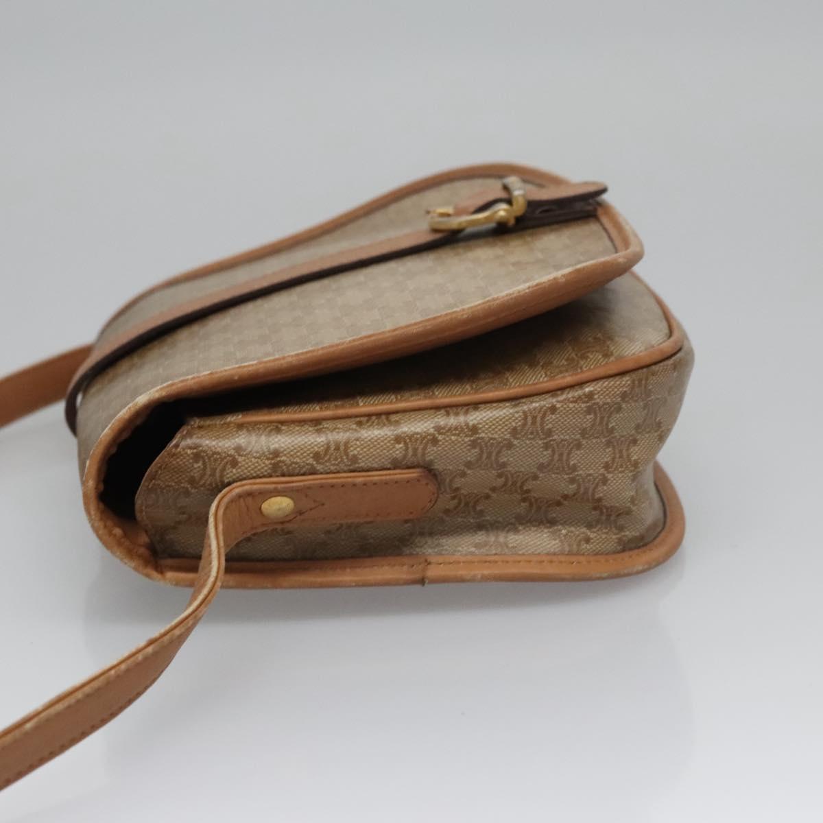 CELINE Macadam Canvas Shoulder Bag Beige Auth 105935