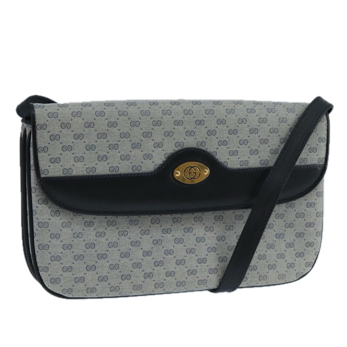 GUCCI Micro GG Supreme Shoulder Bag PVC Navy Gold Auth 106029