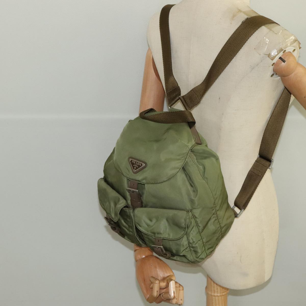 PRADA Backpack Nylon Khaki Auth 106063