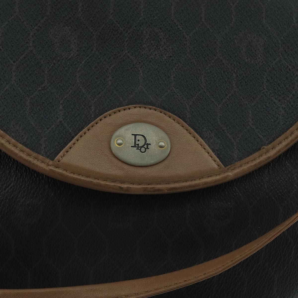 Christian Dior Honeycomb Canvas Shoulder Bag PVC Leather Black Auth 106108