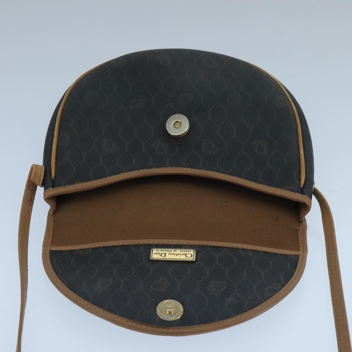 Christian Dior Honeycomb Canvas Shoulder Bag PVC Leather Black Auth 106108