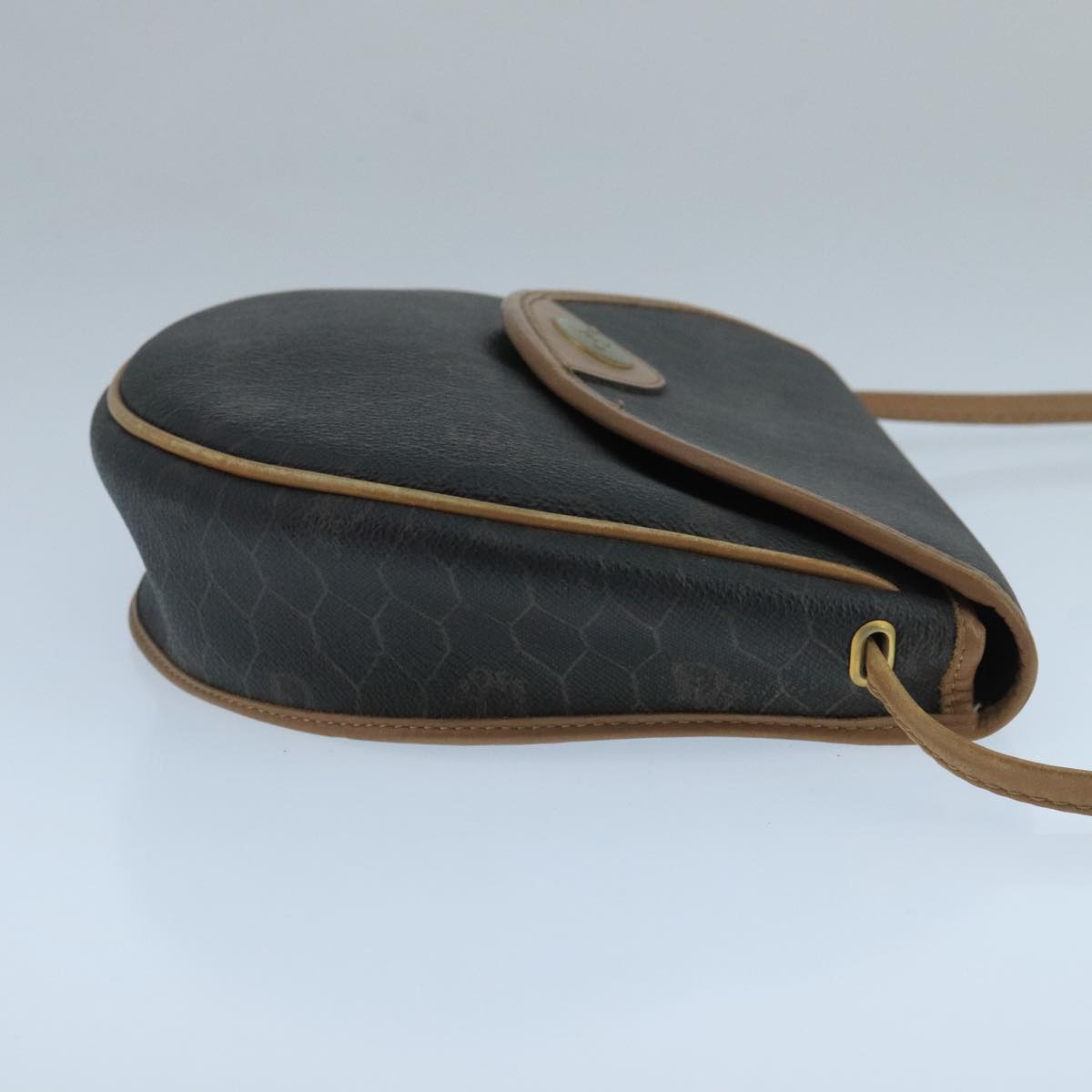 Christian Dior Honeycomb Canvas Shoulder Bag PVC Leather Black Auth 106108