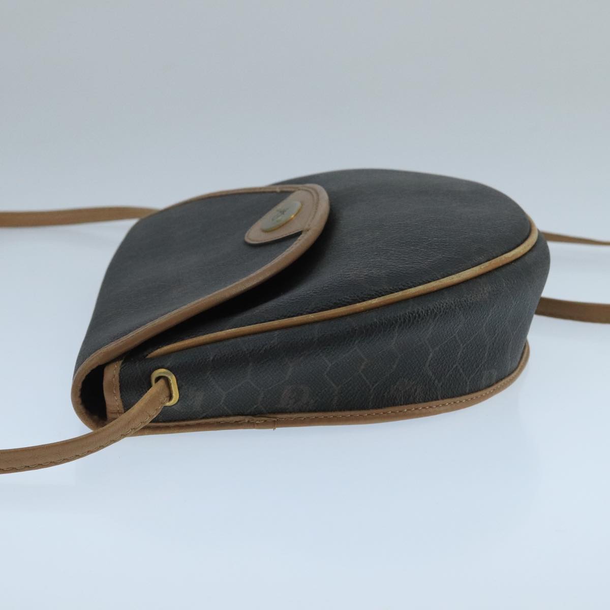 Christian Dior Honeycomb Canvas Shoulder Bag PVC Leather Black Auth 106108